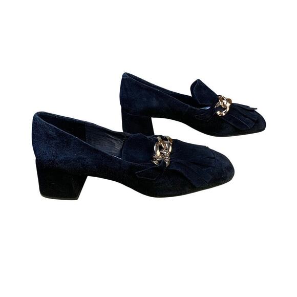 Jeffery Campbell Black Suede Chain Accent Block Heel Loafer Style Pump  Size 9.5 - Picture 4 of 9